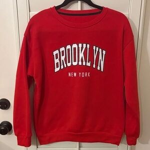 SHEIN Red Brooklyn New York Sweatshirt